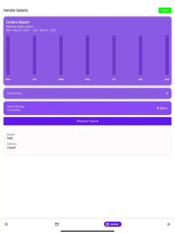 Tangkapan layar Kurierando Vendor iPad 