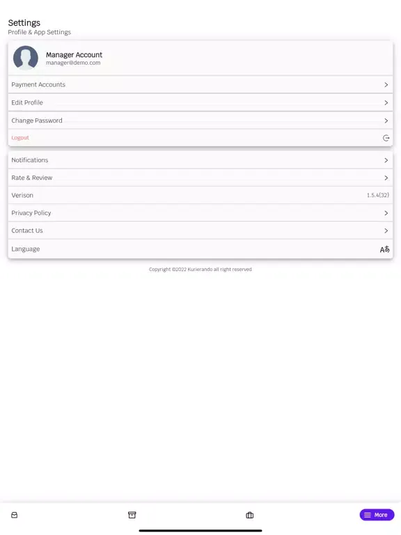 Tangkapan layar Kurierando Vendor iPad 