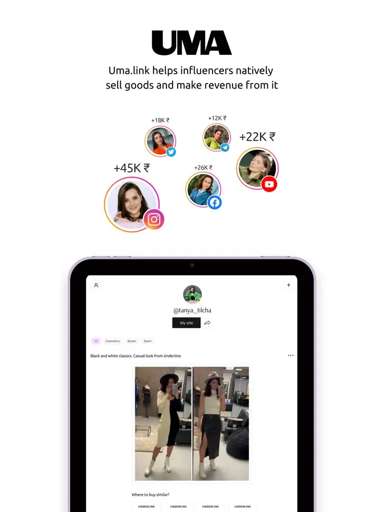 UMA.link for influencers iPad  Screenshots