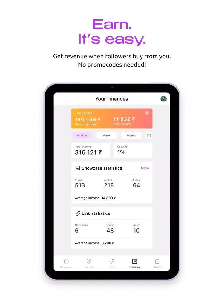 UMA.link for influencers iPad  Screenshots