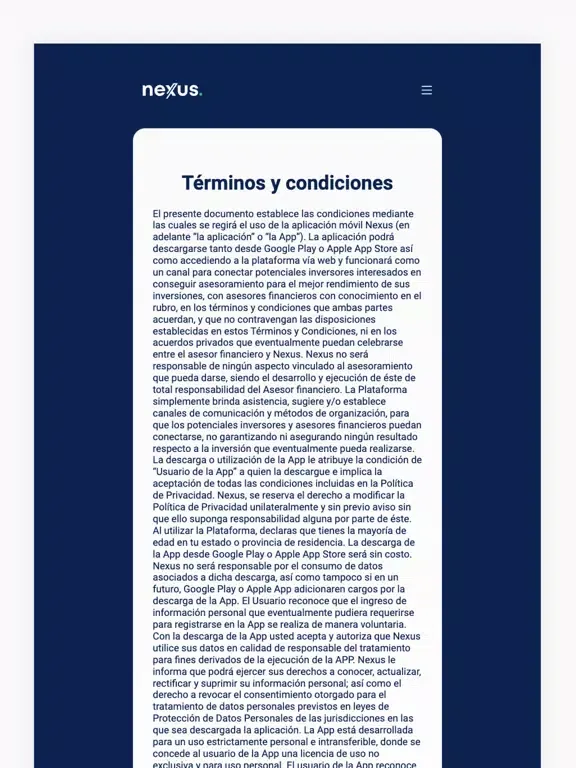 Capturas de tela do Nexus Advisor iPad 