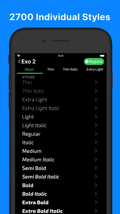ภาพหน้าจอของ Open Face - Register Fonts