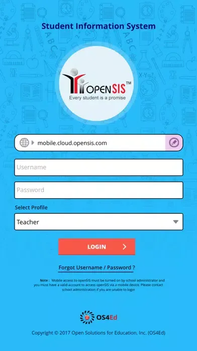 ภาพหน้าจอของ openSIS Mobile Connect