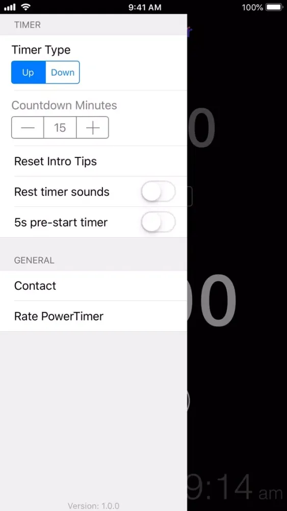 Capturas de tela do PowerTimer App
