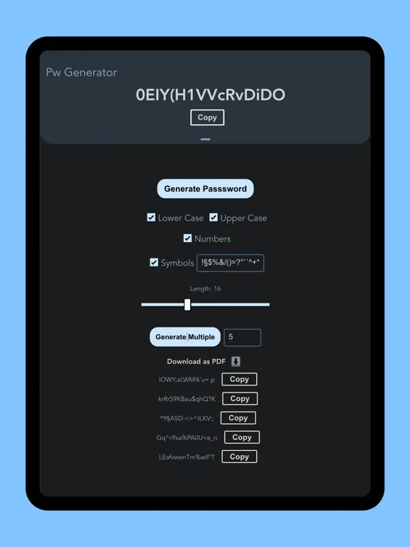 Pro Passwords Generator iPad  スクリーンショット