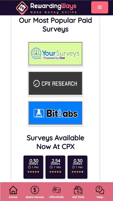 RewardingWays Paid Surveys Ekran Görüntüleri