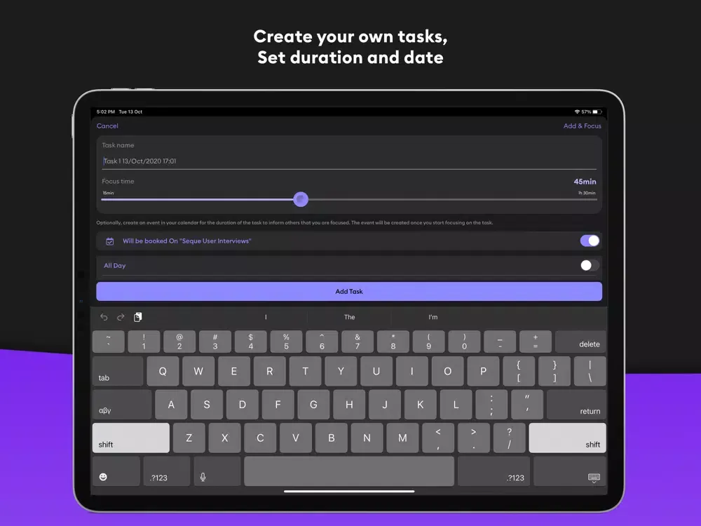 Seque - Deep work and focus iPad  Screenshots