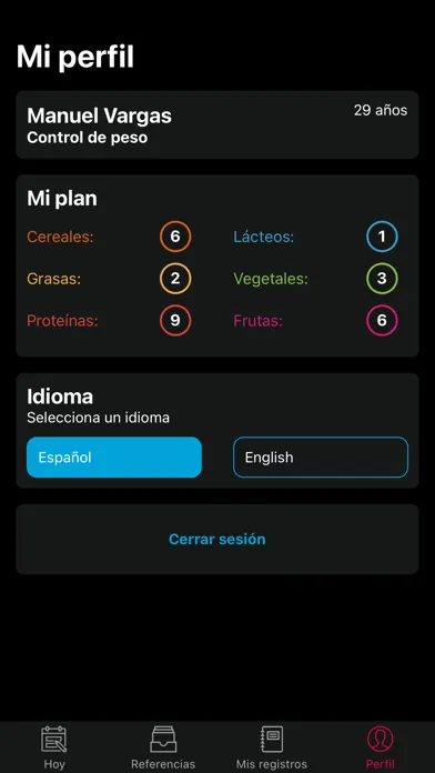 Tangkapan layar Sistema MP, Nutrición y Depor