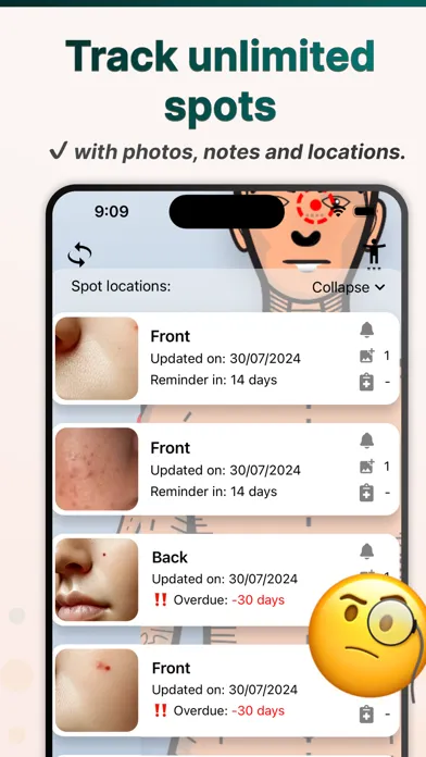 Capturas de tela do Spots: Moles Acne Skin Tracker