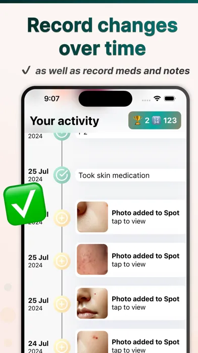Capturas de tela do Spots: Moles Acne Skin Tracker
