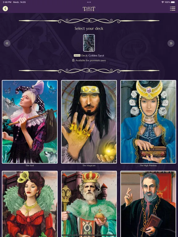 Tangkapan layar Advanced Tarot Online (ATO) iPad 