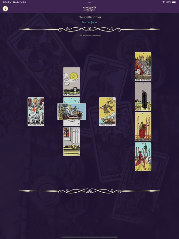 Tangkapan layar Advanced Tarot Online (ATO) iPad 
