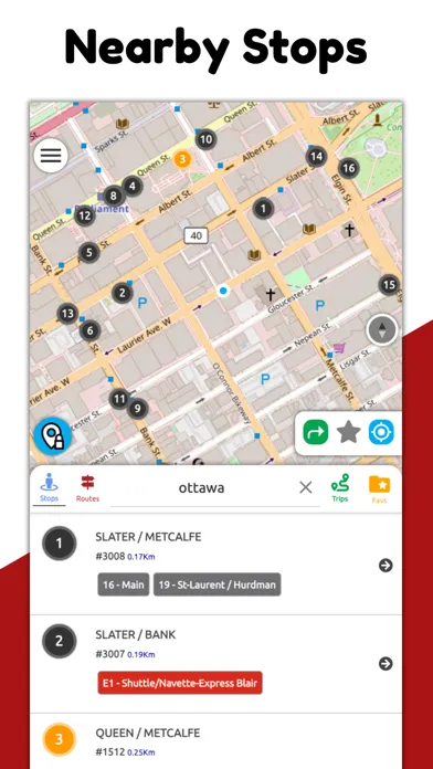 Capturas de tela do Ottawa Transit RT