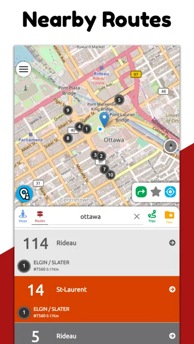 Capturas de tela do Ottawa Transit RT