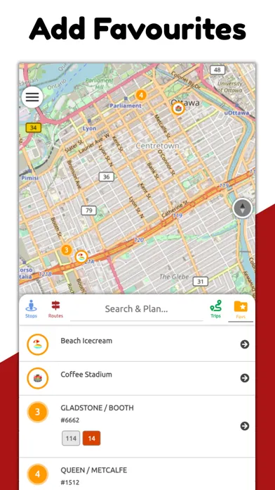 Capturas de tela do Ottawa Transit RT