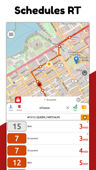 Capturas de tela do Ottawa Transit RT
