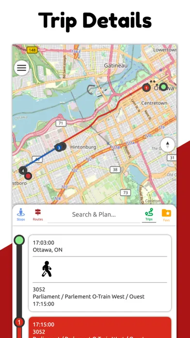 Capturas de tela do Ottawa Transit RT