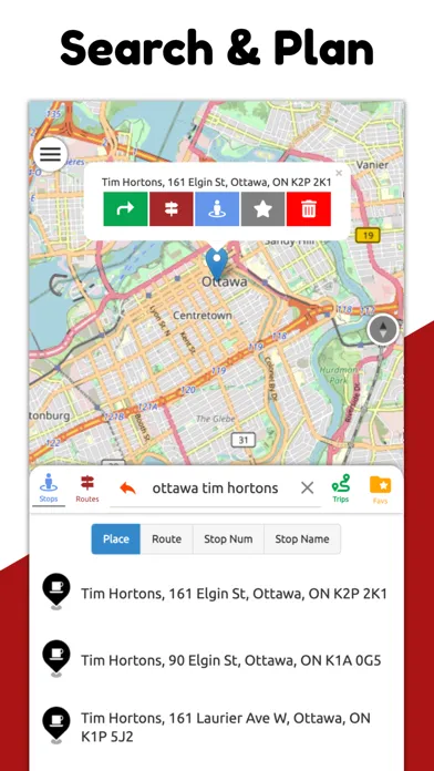 Capturas de tela do Ottawa Transit RT