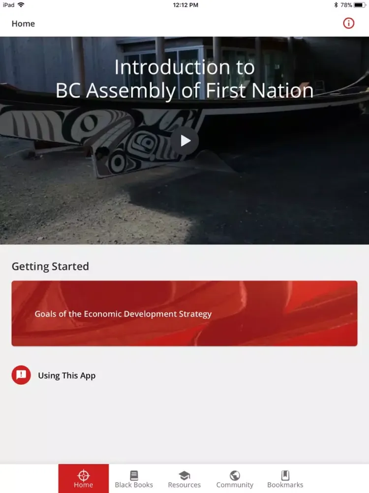 Capturas de tela do BC Assembly of First Nations iPad 