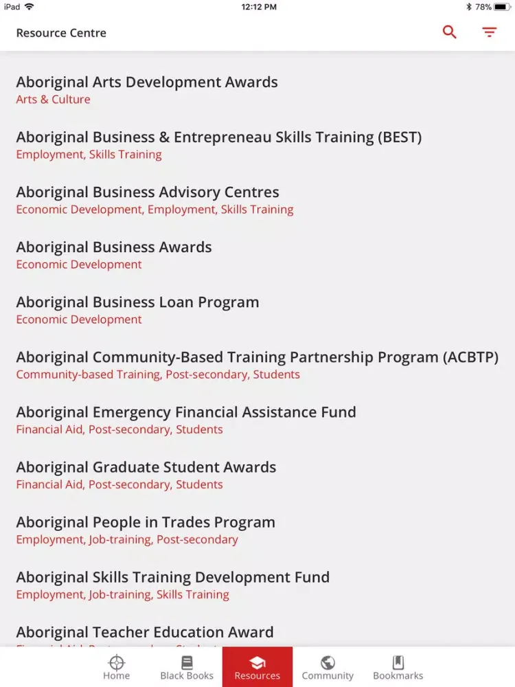 Capturas de tela do BC Assembly of First Nations iPad 