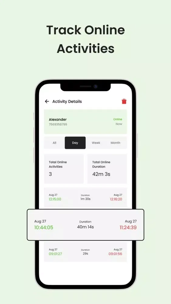 Tangkapan layar WeLog - Track online status