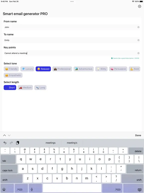 MailGen - Write mails LK A PRO iPad  Screenshots