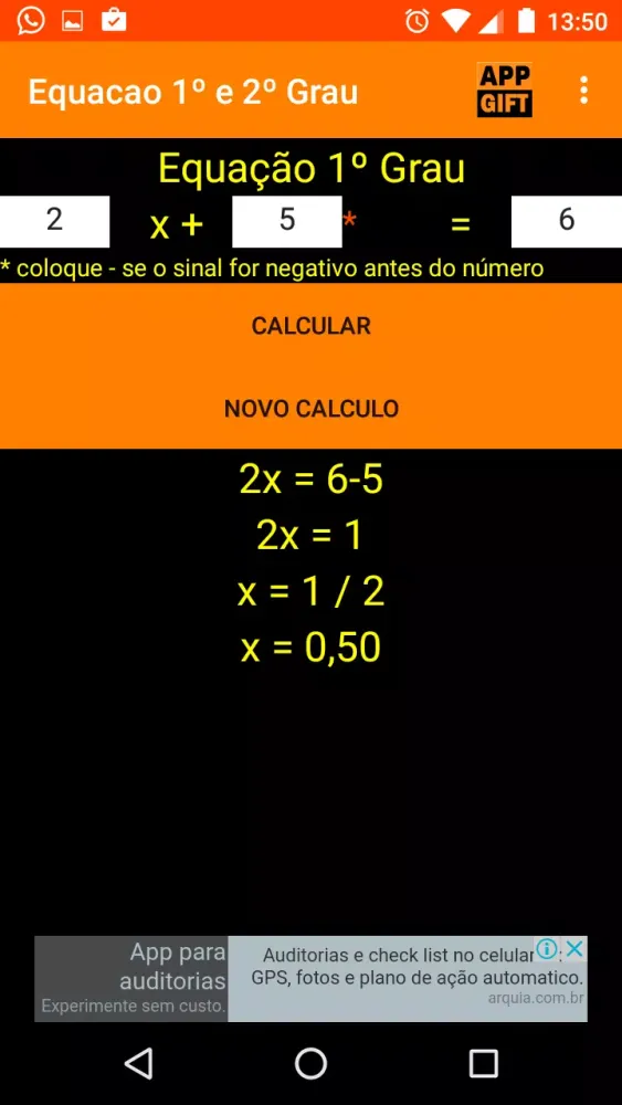 Equação 1º e 2º Grau Screenshots
