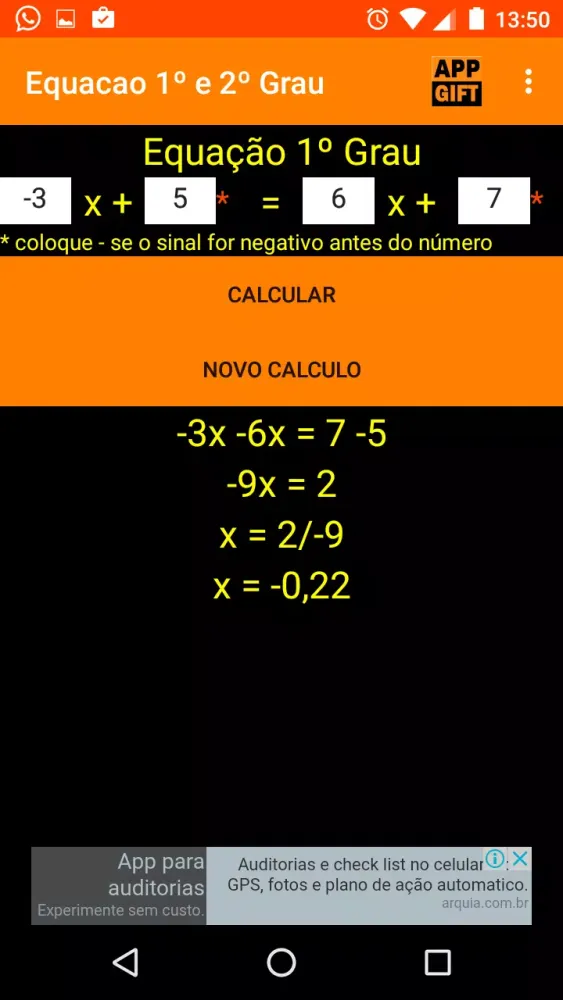 Equação 1º e 2º Grau Screenshots