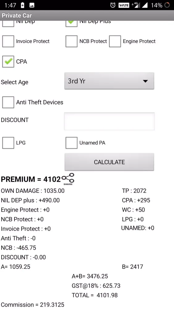 Premium Calculator Screenshots