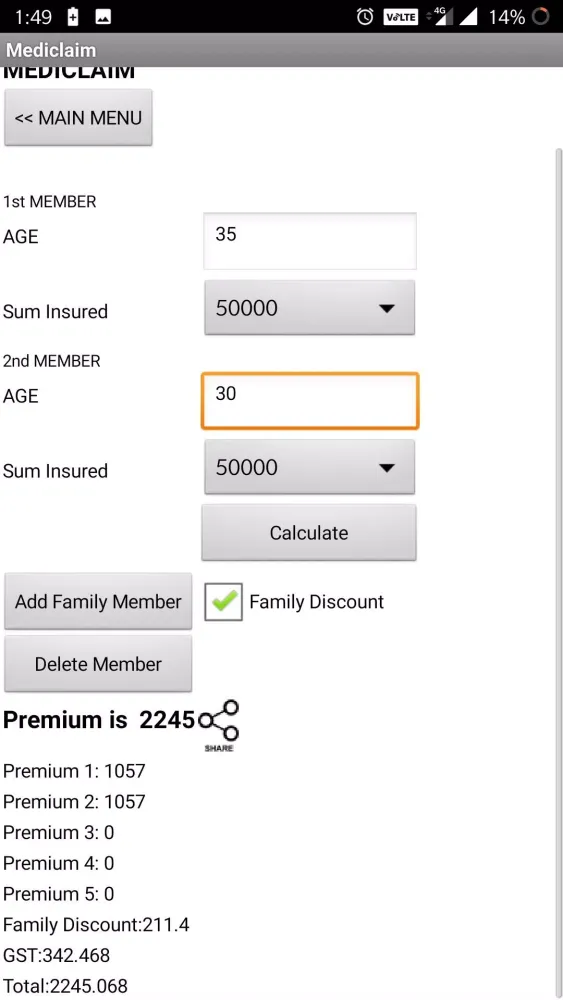 Premium Calculator Screenshots