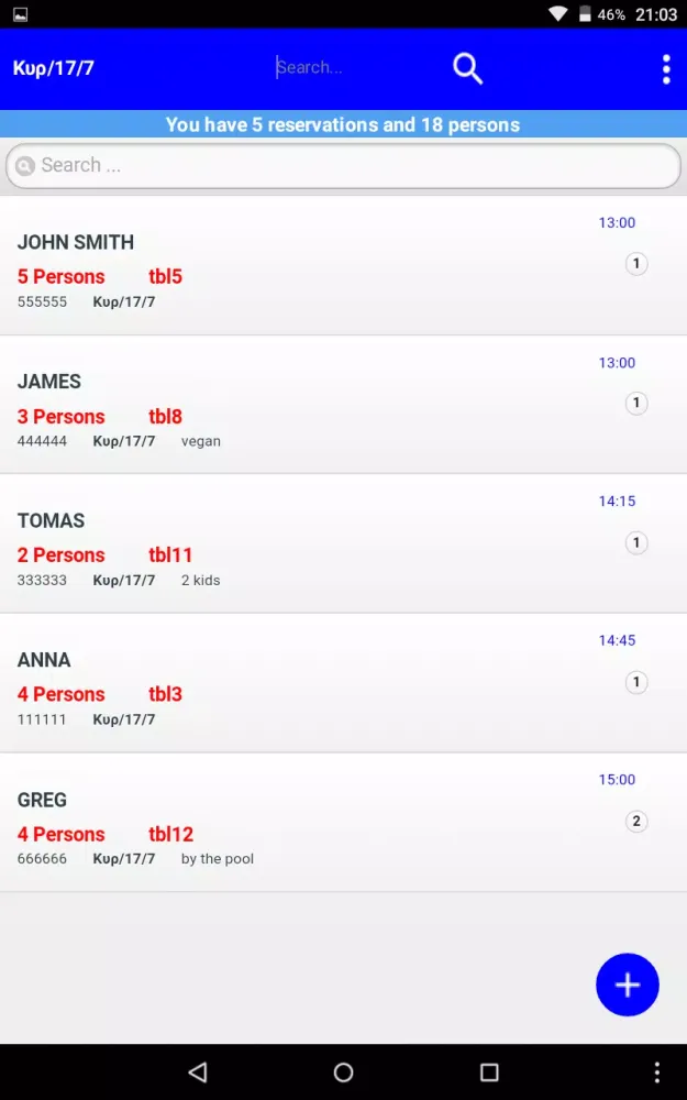 Capturas de tela do Reservations Manager.