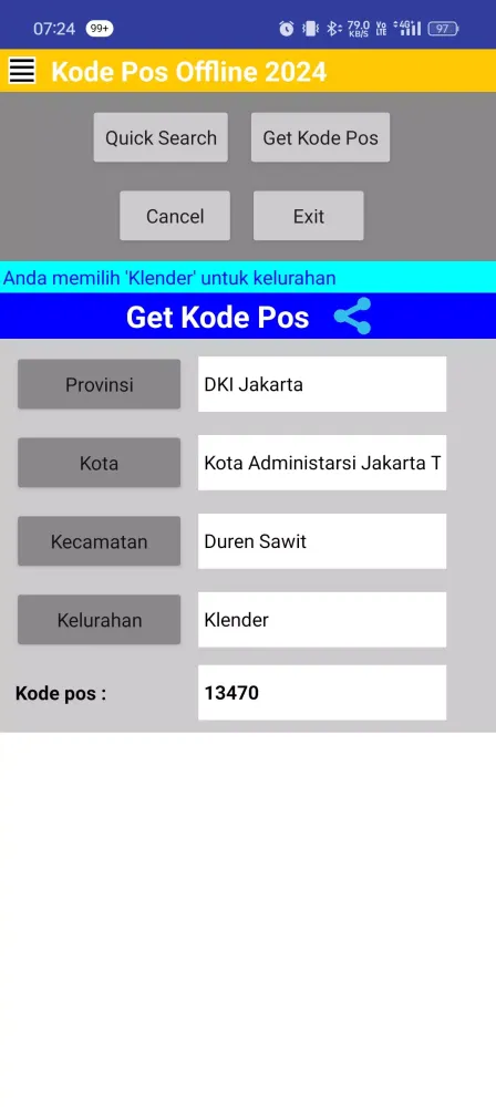 Tangkapan layar Kode Pos Offline 2024