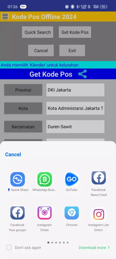 Tangkapan layar Kode Pos Offline 2024