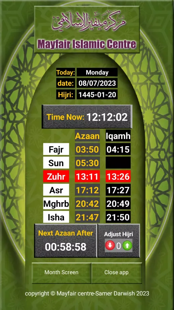 Mayfair Islamic Centre prayer应用截图
