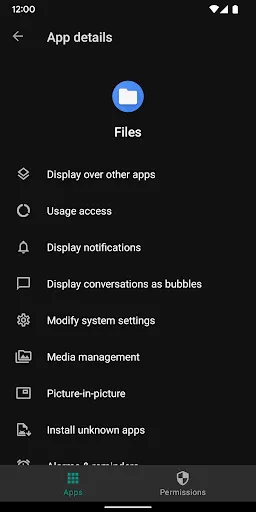 ภาพหน้าจอของ Hidden permissions manager