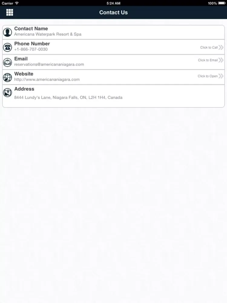 Ảnh chụp màn hình của Americana Resort Niagara iPad 