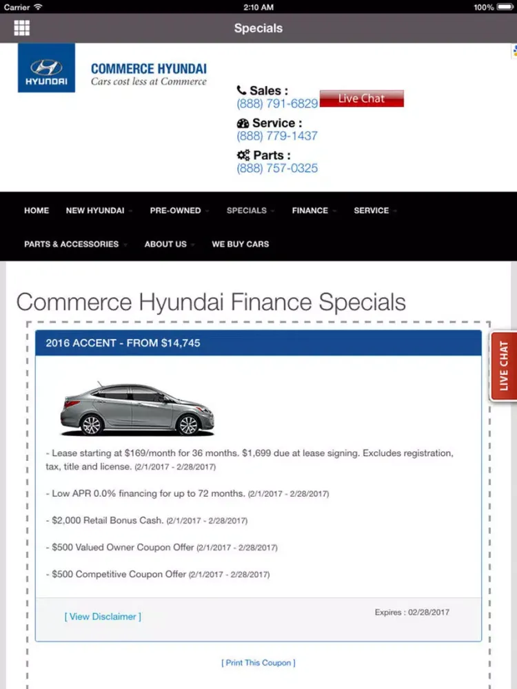 Ảnh chụp màn hình của Downey Hyundai iPad 