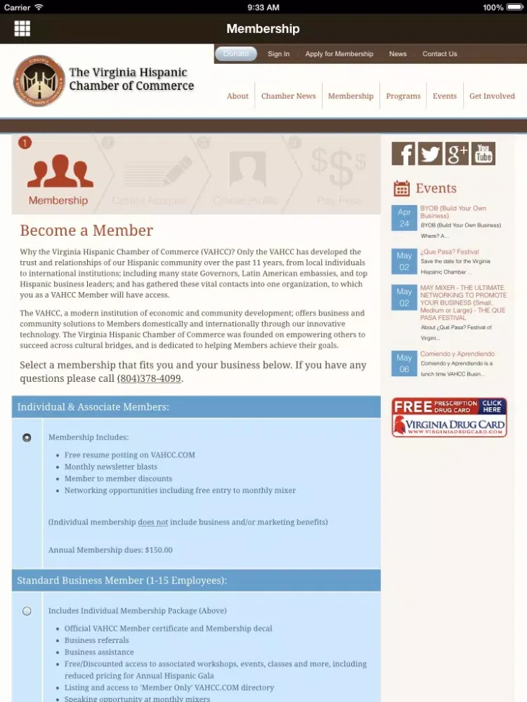 Ảnh chụp màn hình của Virginia Hispanic Chamber of Commerce iPad 