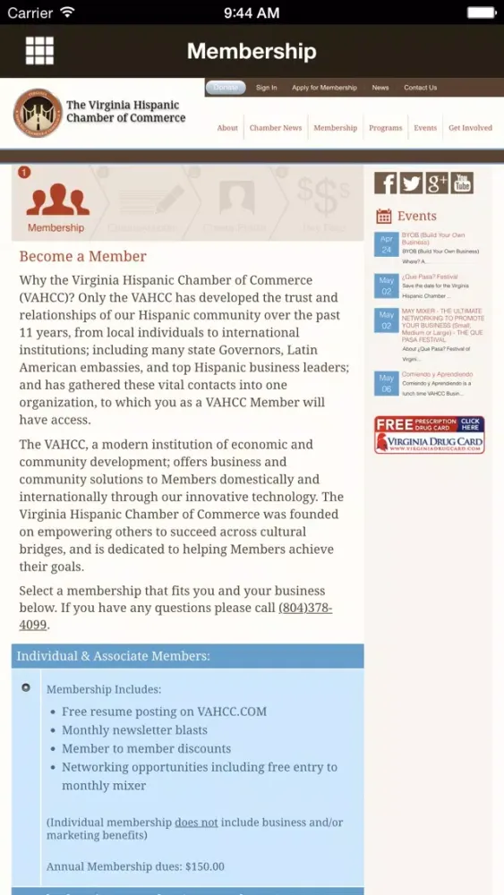 Ảnh chụp màn hình của Virginia Hispanic Chamber of Commerce