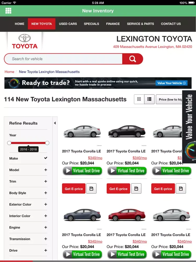 Capturas de tela do Lexington Toyota iPad 