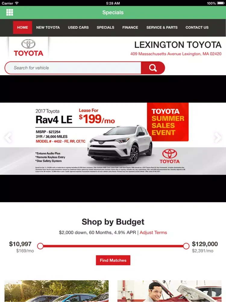 Capturas de tela do Lexington Toyota iPad 