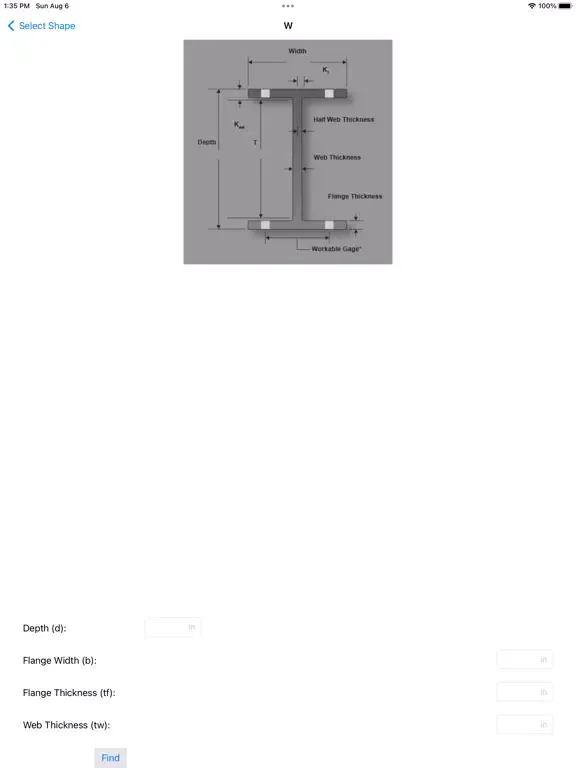 Capturas de tela do Steel Beam Size Finder iPad 
