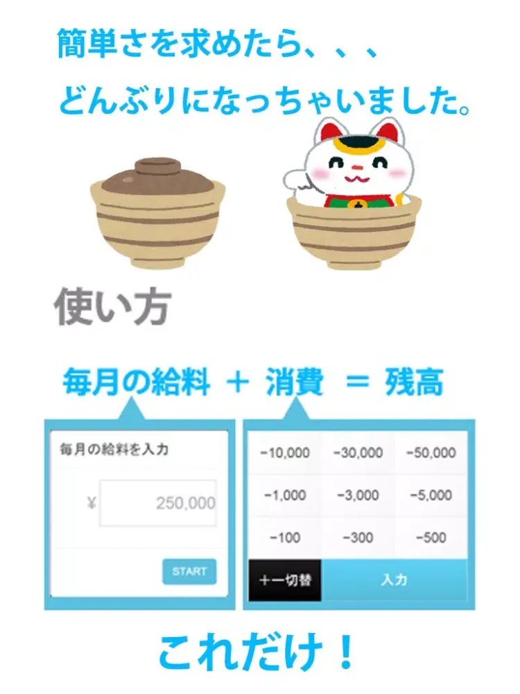 Tangkapan skrin 家計簿アプリこれで駄目なら（節約）あきらめたほうがいいかも、、、　どんぶり電卓家計簿 iPad 