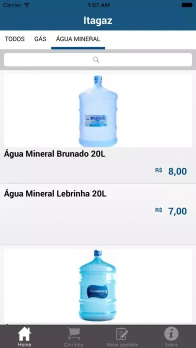 Capturas de tela do Itagaz Distr. Gás e Água