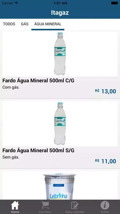 Capturas de tela do Itagaz Distr. Gás e Água