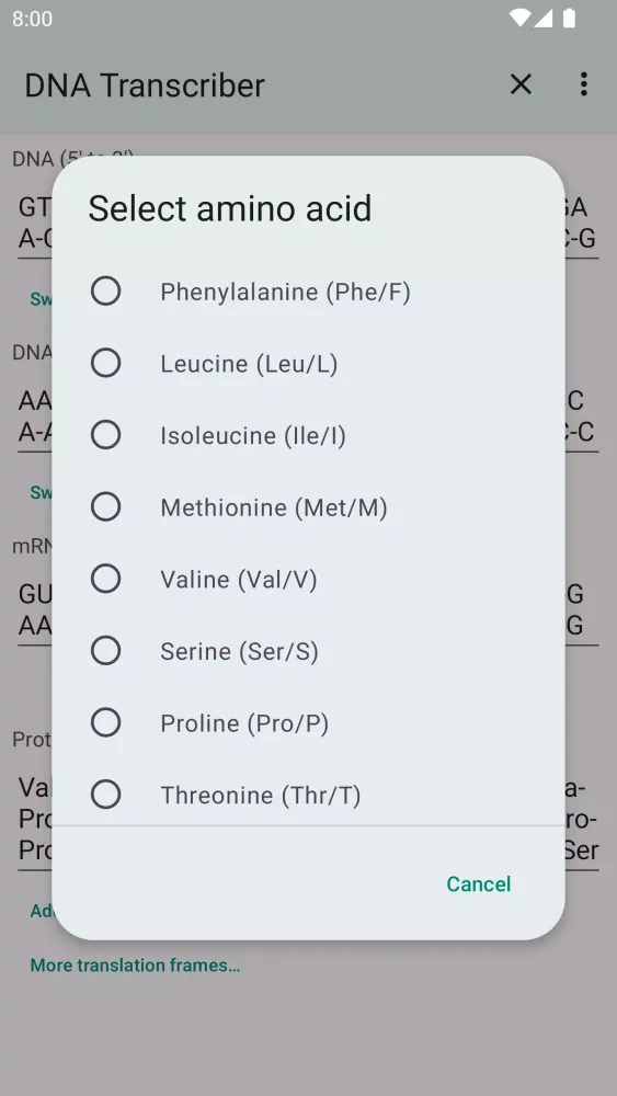 DNA-RNA-Protein Transcriber應用截圖