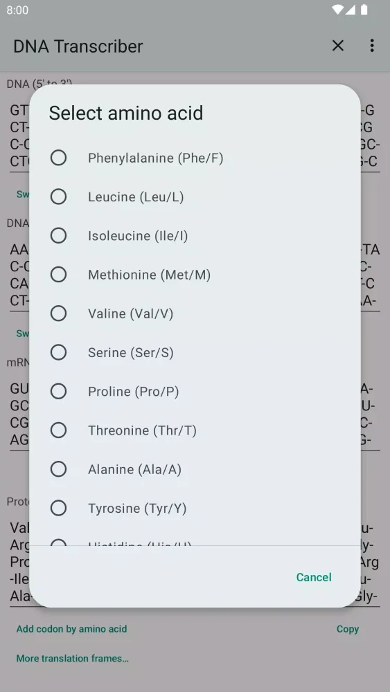 DNA-RNA-Protein Transcriber應用截圖