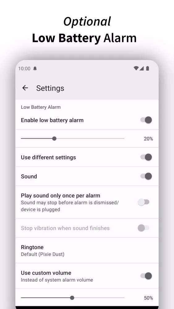 Full Battery Charge Alarm Screenshots