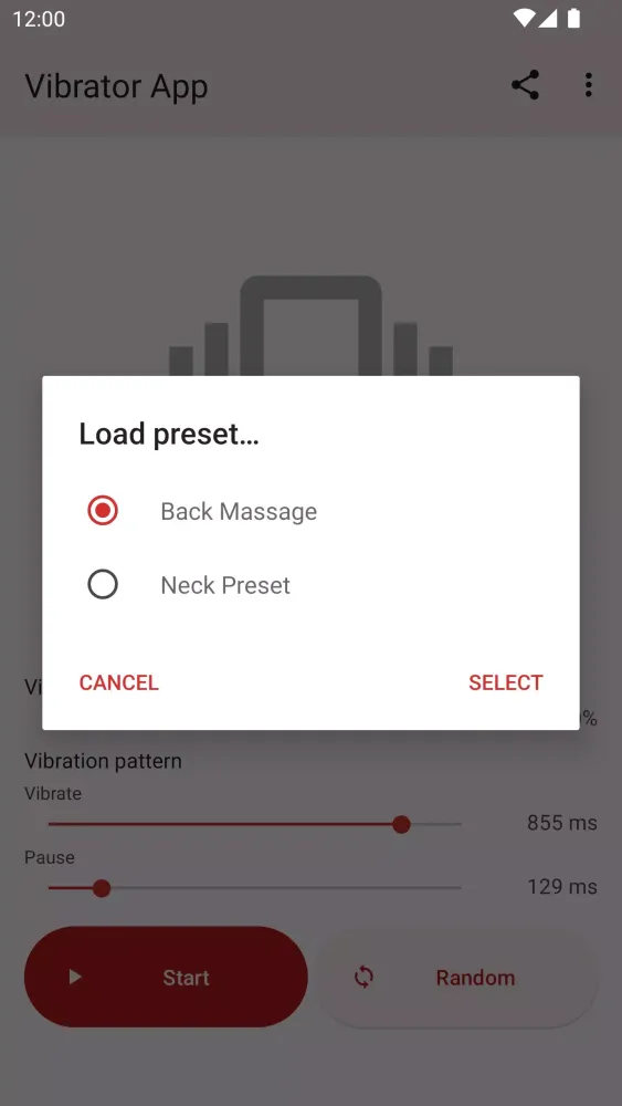 Capturas de tela do Vibrator App
