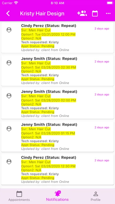 Scheduling/Clients Management Screenshots